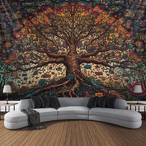 

Árbol de la vida seta colgante tapiz boho hippie arte de la pared gran tapiz mural decoración fotografía telón de fondo manta cortina hogar dormitorio sala de estar decoración