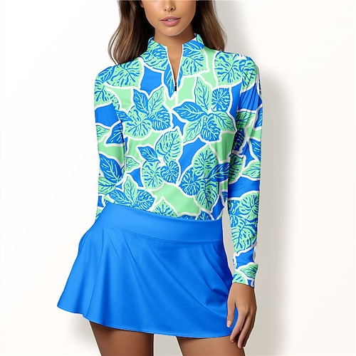 

Mulheres Camisa polo de caminhada Camisa de golfe Respirável Secagem Rápida Pavio Humido Manga Longa Vestuário de golfe Roupas de golfe Normal Zíper Colarinho Alto Folha Primavera Outono Tênis Golfe