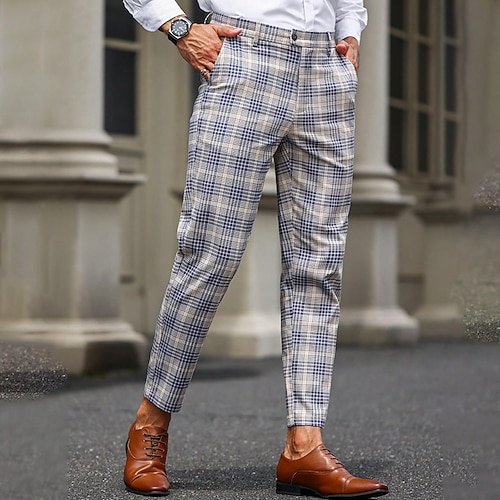 

Homme Pantalon Chino Pantalon chino Poche Plaid Confort Respirable Extérieur du quotidien Sortie Mélange de Coton Mode Décontractées Gris Clair Gris foncé