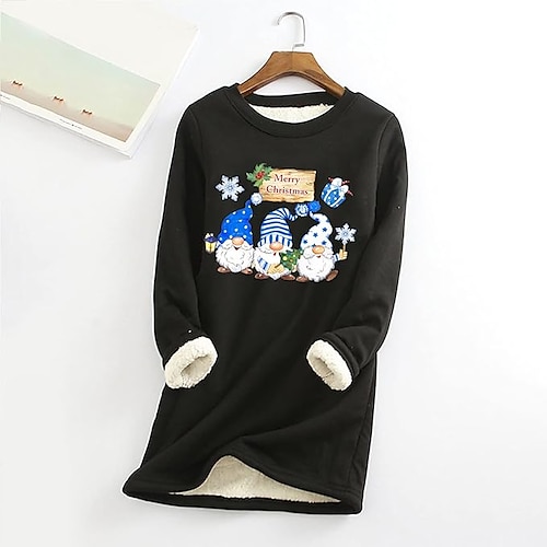 

Damen Zur Seite fahren Weihnachts -Sweatshirt Vlies Teddy Fuzzy Bedruckt Schwarz Gelb Rote Gnom Party Weihnachten Rundhalsausschnitt Langarm Oberteil Mikro-elastisch Herbst Winter