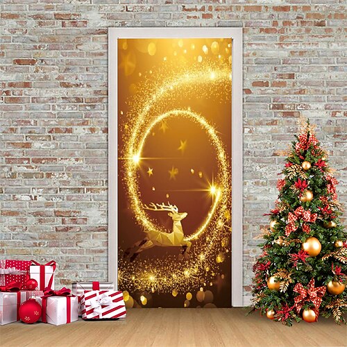 

adesivos 3d de natal adesivos de porta à prova d'água adesivos de porta de natal mural descasca papel de parede autoadesivo adesivo de pvc decalque de parede removível para decoração de escritório