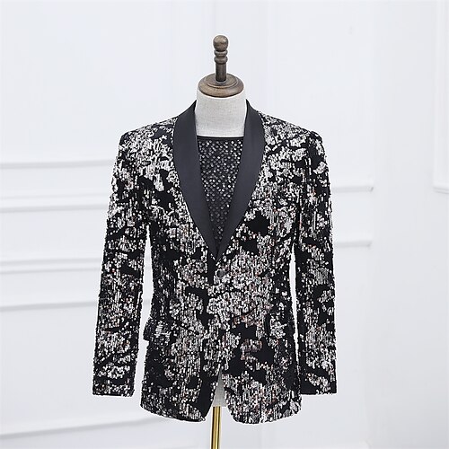 

Disko 1980er Anzüge Blazer Ansteckkragen Blazer Peak Revers Scheibe Herren Pailletten Cosplay Kostüm Halloween Party Halloween Klub Mantel