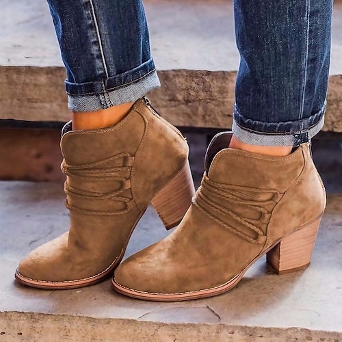 

Mulheres Botas Sapatos de camurça Tamanhos Grandes Botas de salto Ao ar livre Diário Botas Botas Tornozelo Inverno Presilha Salto Robusto Ponta Redonda Vintage Moda Minimalismo Couro Ecológico