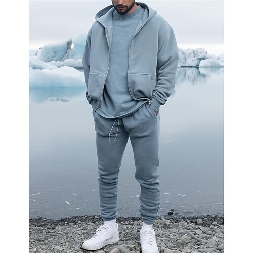 

Men's Hoodie Tracksuit Full Zip Hoodie Sweatsuit Gray Hooded Plain Pocket 2 Piece Sports Outdoor Daily Holiday Streetwear Cool Casual Spring Fall Clothing Apparel Hoodies Sweatshirts