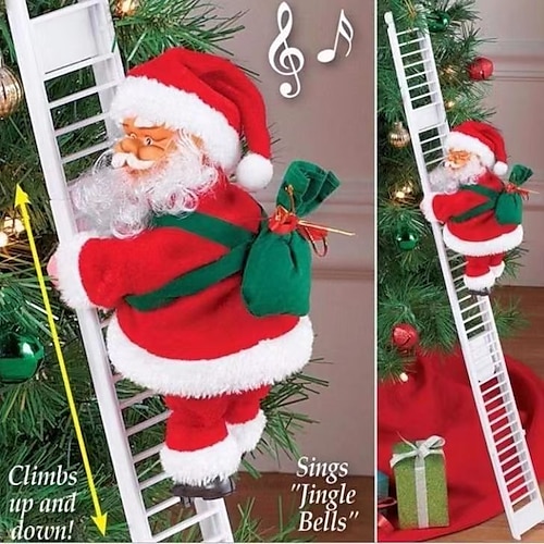 

Electric Santa Claus Climbing Ladder, Mr. Santa Claus Climbing Up & Down Christmas Ornaments, Funny Climbing Santa Music Figurine, New Year for Kids, Christmas Tree Decorations