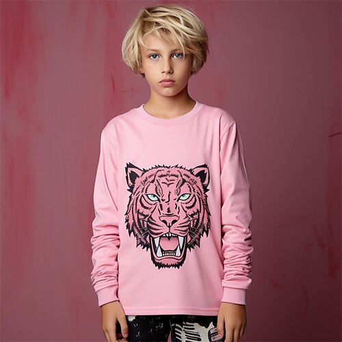 

Jungen 3D Tiger T-Shirt Hemd Langarm 3D-Druck Herbst Winter Sport Strassenmode Cool Polyester kinderkleidung 3-12 Jahre Rundhalsausschnitt Outdoor Casual Täglich Regular Fit