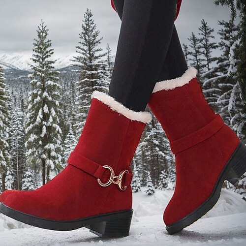 

Damen Stiefel Weihnachtsschuhe Schneestiefel Winterstiefel Party Outdoor Weihnachten Innenfutter aus Fleece Stiefel mit mittlerer Wade Stiefeletten Stiefeletten Winter Blockabsatz Runde Zehe Urlaub