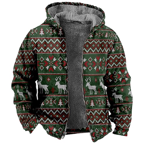 

Christmas Outerwear Zip-Up Hoodie Pullover Print Front Pocket Graphic Outerwear For Men's Women's Unisex Adults' Hot Stamping 100% Polyester Party