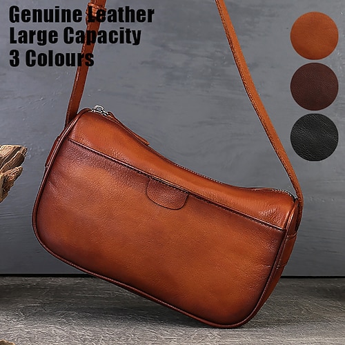 

bolso bandolera para mujer bolso de hombro bolso hobo pintado a mano cuero genuino al aire libre diario vacaciones cremallera gran capacidad impermeable duradero color sólido café