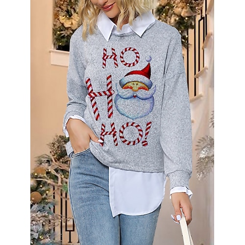 

Women's Ugly Christmas Sweater Pullover Sweater Jumper Crew Neck Ribbed Knit Polyester Knitted Print Fall Winter Regular Outdoor Xmas Holiday Daily Stylish Casual Long Sleeve Letter Santa Claus