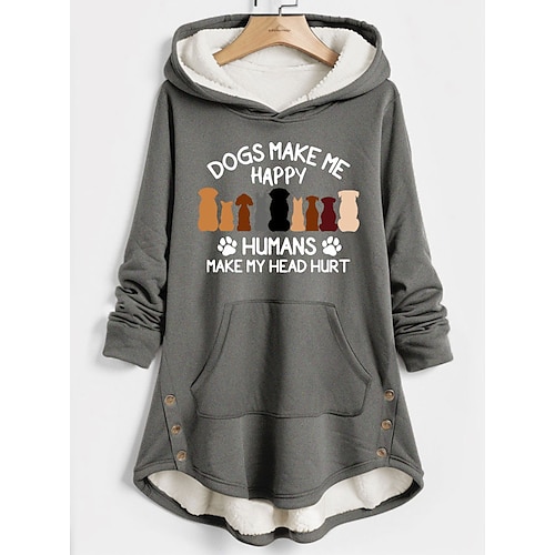 

Mujer Sudadera con capucha Pull-over Sherpa Forrado con Lana Perro Letra Cálido Gracioso Borroso Botón Bolsillo delantero Estampado Gris Oscuro Azul Piscina Gris Casual Deportes Sudadera Manga Larga