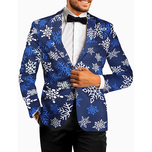 Мужской рождественский уродливый пиджак для вечеринки, однобортный однобортный пиджак с принтом снежинок, на одной пуговице для ужина, выпускного вечера, праздника, больших размеров, Рождества 2023