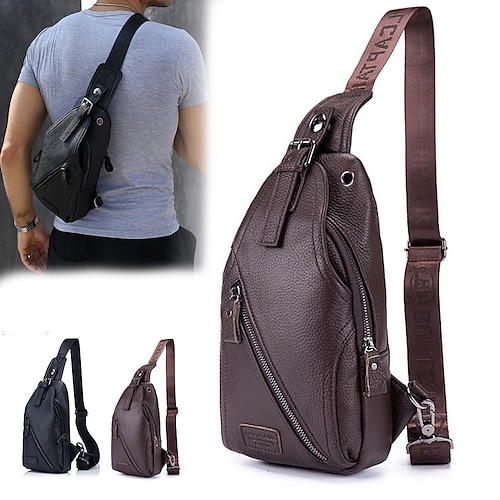 

Homens Bolsa crossbody Bolsa de ombro Bolsa Transversal Couro Ao ar livre Diário Ziper Grande Capacidade Prova-de-Água Leve Côr Sólida Preto Marron