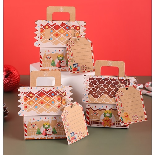 

Maison de pain d'épices de noël européenne, petite maison, boîte à bonbons et biscuits, boîte d'emballage en papier kraft de noël, boîte en papier cadeau