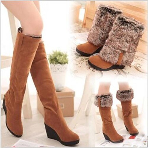 

Damen Stiefel Plateaustiefel Schneestiefel Übergrössen Outdoor Täglich Innenfutter aus Fleece Kniehohe Stiefel Keilabsatz Spitze Zehe Vintage Plüsch Komfort Kunstpelz Kunst-Veloursleder Halbschuhe