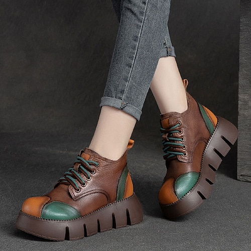 

Mulheres Tênis Botas Sapatos de papai Tênis cano alto Ao ar livre Diário Botas Botas Tornozelo Inverno Tachas Ziper Sem Salto Ponta Redonda Vintage Casual Minimalismo Caminhada Couro Sintético Com