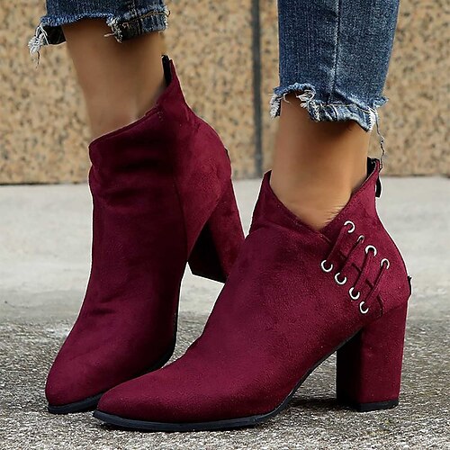 

Mulheres Botas Tamanhos Grandes Botas de salto Natal Diário Botas Botas Tornozelo Inverno Salto Robusto Ponta Redonda Vintage Casual Minimalismo Camursa Sintética zíper Côr Sólida Preto Vermelho Azul