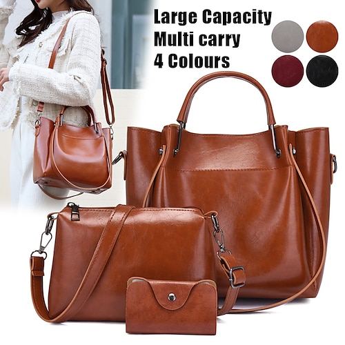 

Mulheres Bolsa de Mão Bolsa crossbody conjunto de bolsas sacos de balde Couro PU Ao ar livre Diário Feriado Ziper Grande Capacidade Prova-de-Água Leve Côr Sólida Marron Escuro clarete Preto