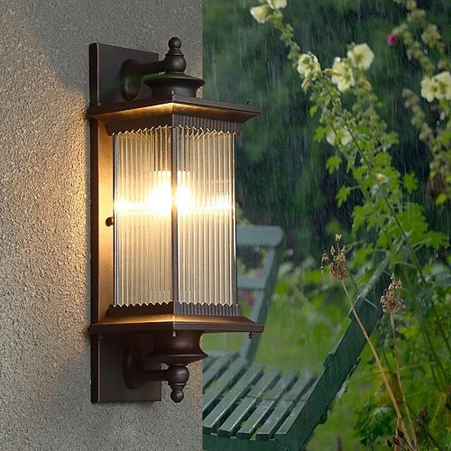 

Außenwandleuchte, Retro, wasserdicht, IP65, Wandleuchte, rostfrei, Aluminium-Wandleuchte mit Glaslampenschirm, Veranda- und Hofleuchte, geeignet für Garteneingang, 110–240 V