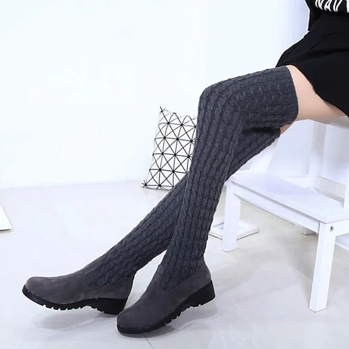 

Femme Bottes Bottes pull Chaussettes Extérieur du quotidien Cuissardes Hiver Talon Plat Bout rond Rétro Vintage Classique Décontractées Polyuréthane Tissage Volant Mocassins Couleur unie Noir Marron