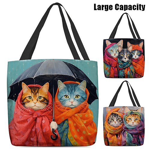 

Damen Stoffbeutel Schultertasche Leinentragetasche Polyester Outdoor Einkauf Täglich Bedruckt Hohe Kapazität Klappbar Leichtgewichtig Katze Schwarz Blau Grau