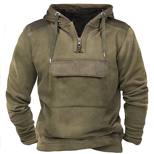 

Herren Hoodie Sweatshirt Kapuze Hoodie mit Viertelreißverschluss Braun Mit Kapuze Glatt Vordertasche Sport Natur Täglich Festtage Vintage Strassenmode Cool Herbst Winter Bekleidung Kapuzenpullover