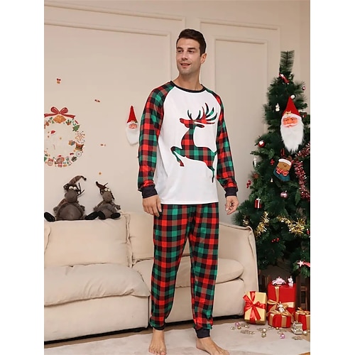 

Papá Noel Reno Pijamas de Navidad familiares Vestimenta Nocturna Hombre Trajes a juego para la familia Navidad Año Nuevo Nochebuena Adulto Ropa de casa Poliéster Cima Pantalones