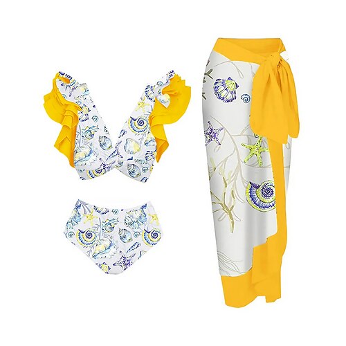 

Mulheres Roupa de Banho Tankini Monoquíni Fatos de banho Normal roupa de banho Franzido 2 Peças Estampa floral Multicolorido Amarelo Acolchoado Com Alças Fatos de banho novo Havaiana Sensual