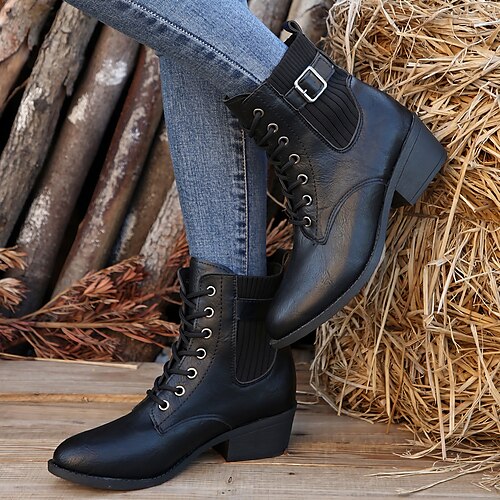 

Damen Stiefel Springerstiefel Übergrössen Outdoor Täglich Stiefeletten Stiefeletten Blockabsatz Runde Zehe Vintage Brautkleider schlicht Minimalismus Kunstleder Reißverschluss Schnürsenkel Feste Farbe