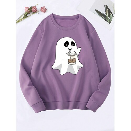 

Damen Halloween Sweatshirt Zur Seite fahren Sport Festival Purpur Graphic Buchstabe Halloween Casual Rundhalsausschnitt Langarm Oberteil Mikro-elastisch Herbst Winter