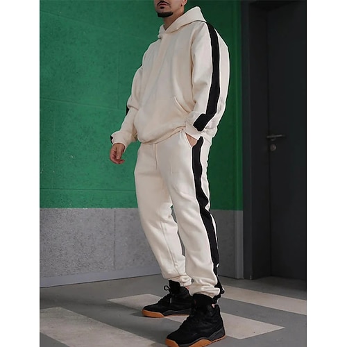 

Herren Hoodie Sweatshirt Kapuze Trainingsanzug Jogginganzug Jogginganzüge Beige Mit Kapuze Farbblock 2 teilig Sport Natur Täglich Festtage Strassenmode Cool Brautkleider schlicht Frühling Herbst