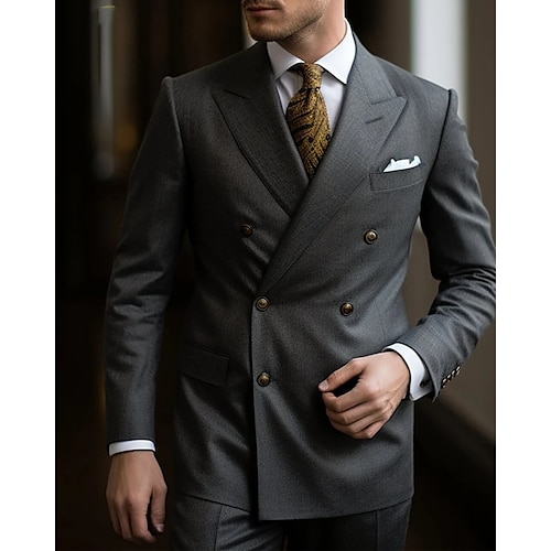 

Costume Homme Mariage Ensemble 2 pièces Gris foncé Couleur Pleine Coupe Sur-Mesure 2023