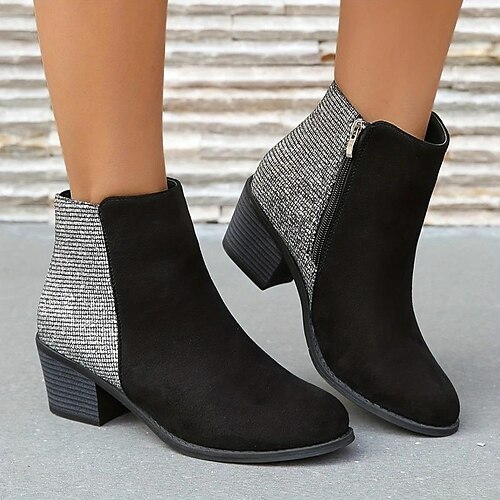 

Mujer Botas Tallas Grandes Exterior Diario Botines Botines Purpurina Tacón Cuadrado Dedo Puntiagudo Vintage Moda Minimalismo Ante Sintético Cremallera Bloque de color Negro