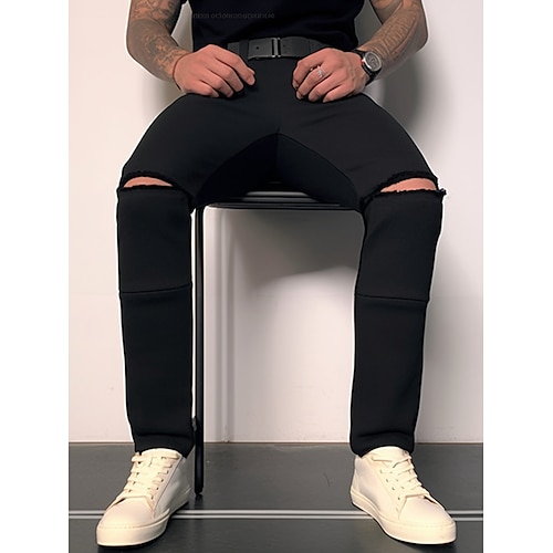 

Homme Pantalon Chino Pantalon chino Poche Déchiré Plein Confort Respirable Extérieur du quotidien Sortie Mélange de Coton Mode Décontractées Noir