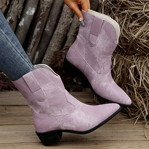 

Mujer Botas Tallas Grandes Exterior Diario Botines Botines Tacón Cuadrado Dedo Puntiagudo Vintage Elegante Sensual Cuero Sintético Mocasín Color sólido Azul Morado