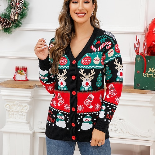 

Navidad Reno Suéter de navidad Sudadera Estampado Gracioso Cima Para Mujer Adulto Impresión 3D 100% Poliéster Fiesta Casual Diario