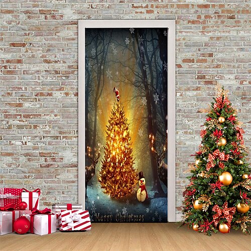 

Christmas Decorative Door Sticker 3d Simulation Movable Waterproof Wall Sticker Diy Wallpaper For Bedroom Living Room