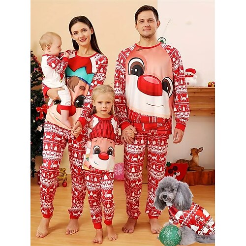 

Papai Noel Rena Pijamas de Natal Familiar Vestuário de Noite Homens Mulheres Para Meninos Para Meninas Roupas combinando para a família Natal Ano Novo Noite de Natal Crianças Adulto Home Wear