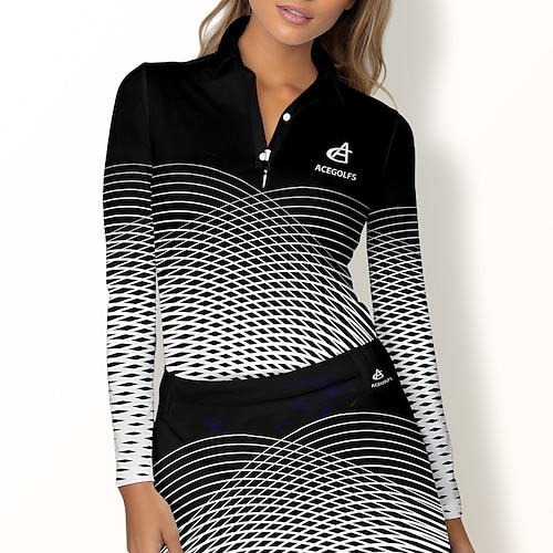 

Damen poloshirt Golfhemd Geknöpftes Poloshirt Atmungsaktiv Schnelltrocknend Feuchtigkeitsableitung Langarm Golfbekleidung Golfkleidung Regular Fit Geometrie Frühling Herbst Tennis Golfspiel Pickleball