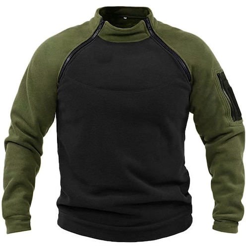 

Men's Sweatshirt Zip Sweatshirt Army Green Standing Collar Color Block Patchwork Sports Outdoor Daily Holiday Streetwear Basic Casual Fall Winter Clothing Apparel Hoodies Sweatshirts