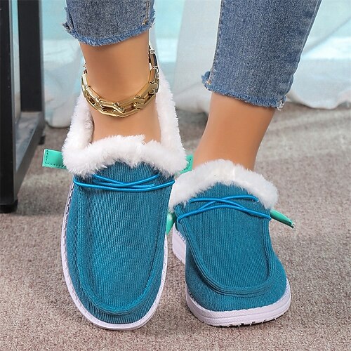 

Women's Boots Slip-Ons Snow Boots Plus Size Daily Fleece Lined Booties Ankle Boots Winter Flat Heel Round Toe Casual Elastic Fabric Loafer Almond Black Blue