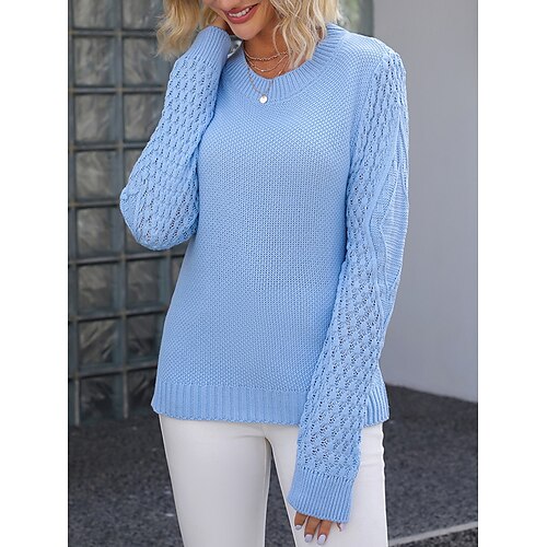 

Pull Pull décontracté Femme A côtes Tricoter Col Ras du Cou Polyester Tricoté Automne Hiver Normal Extérieur du quotidien Sortie mode Décontractées Flexible manche longue Couleur monochrome Bleu S M L