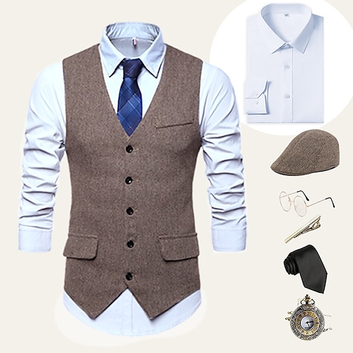 

Rétro Vintage Les rugissantes années 20 1920s Tenue Chemise Gilet Béret Casquette à Visière Gentilhomme Gangster Homme Cosplay Costume Halloween Fête / Soirée Fête scolaire Festival Gilet