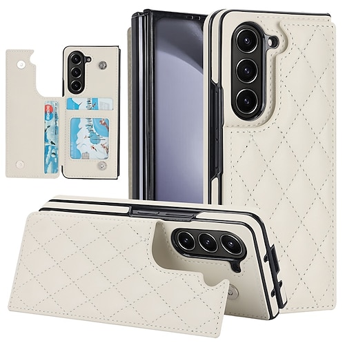 

telefone Capinha Para Samsung Galaxy Z Fold 5 Z Fold 4 Z Fold 3 Capa articulada Proteção de corpo inteiro Pata de Apoio Slot para cartão Côr Sólida PC Couro PU