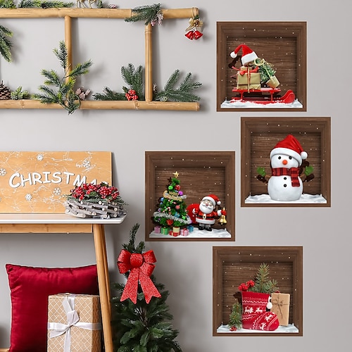 

Adesivo de parede de natal, padrão de boneco de neve de árvore de natal, adesivos de parede autoadesivos, quarto, banheiro, sala de estar, varanda, decoração de casa, adesivos de parede, adesivos removíveis, decalques de decoração de parede