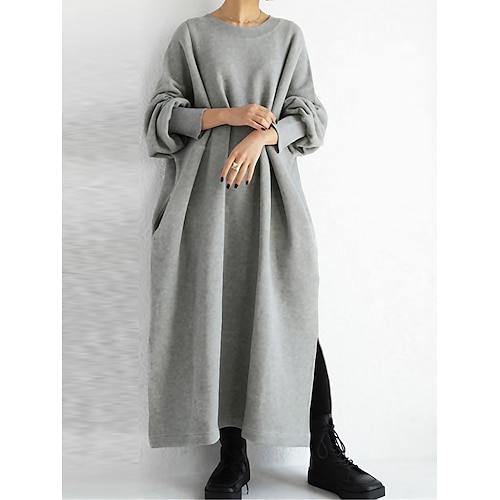 

Mujer Vestido sudadera Vestido informal vestido largo vestido largo Activo Diario Exterior Festivos Vacaciones Cuello Barco Diseño Color puro Holgado Negro Vino Gris S M L XL XXL