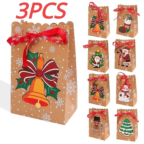 

Boîte cadeau de noël, sac en papier kraft pour bonbons et biscuits, emballage de joyeux noël, boîte cadeau, décoration de la maison