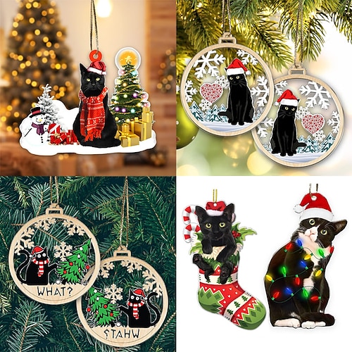 

Рождественское украшение с черным котом, украшение для рождественской елки с двухсторонним принтом, акриловое украшение с черным котом, 2d рождественский подвесной декор, подвесной кулон на рождественской елке с черным котом, подарок на день рождения для