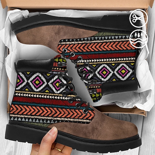 

Men's Western Ethnic Totem Graphic Print Faux Leather Comfortable Large Size Lace Up Booties