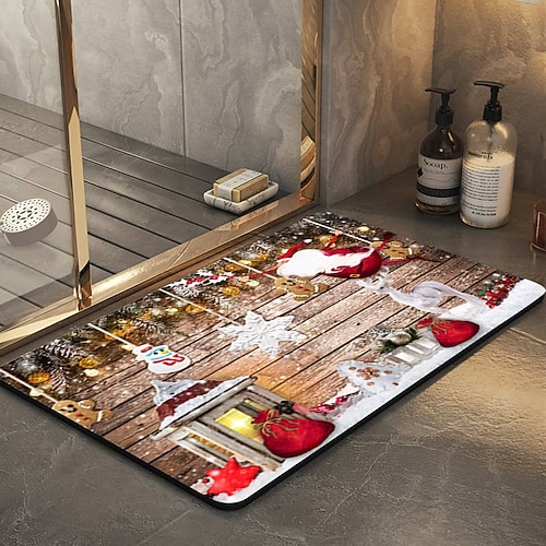 

Feliz Navidad tierra de diatomeas alfombra de baño Navidad suave alfombra de goma antideslizante de secado rápido súper absorbente fina alfombra de baño para debajo de la puerta - alfombra de baño